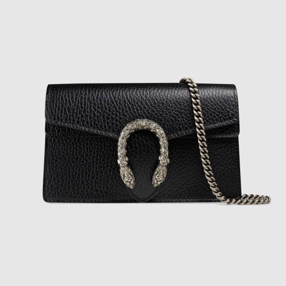 Gucci Shoulder Bag Black Silver Crystal Leather